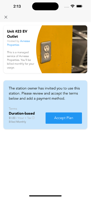 Subscribed Stations screen inviting the user to review the plan and tap Accept Plan.